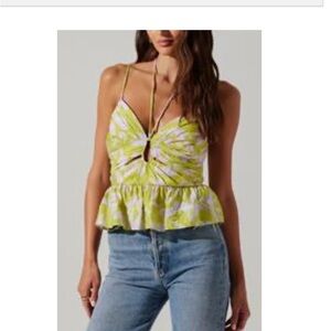 Astr Lime and White Floral Peplum Tank Top